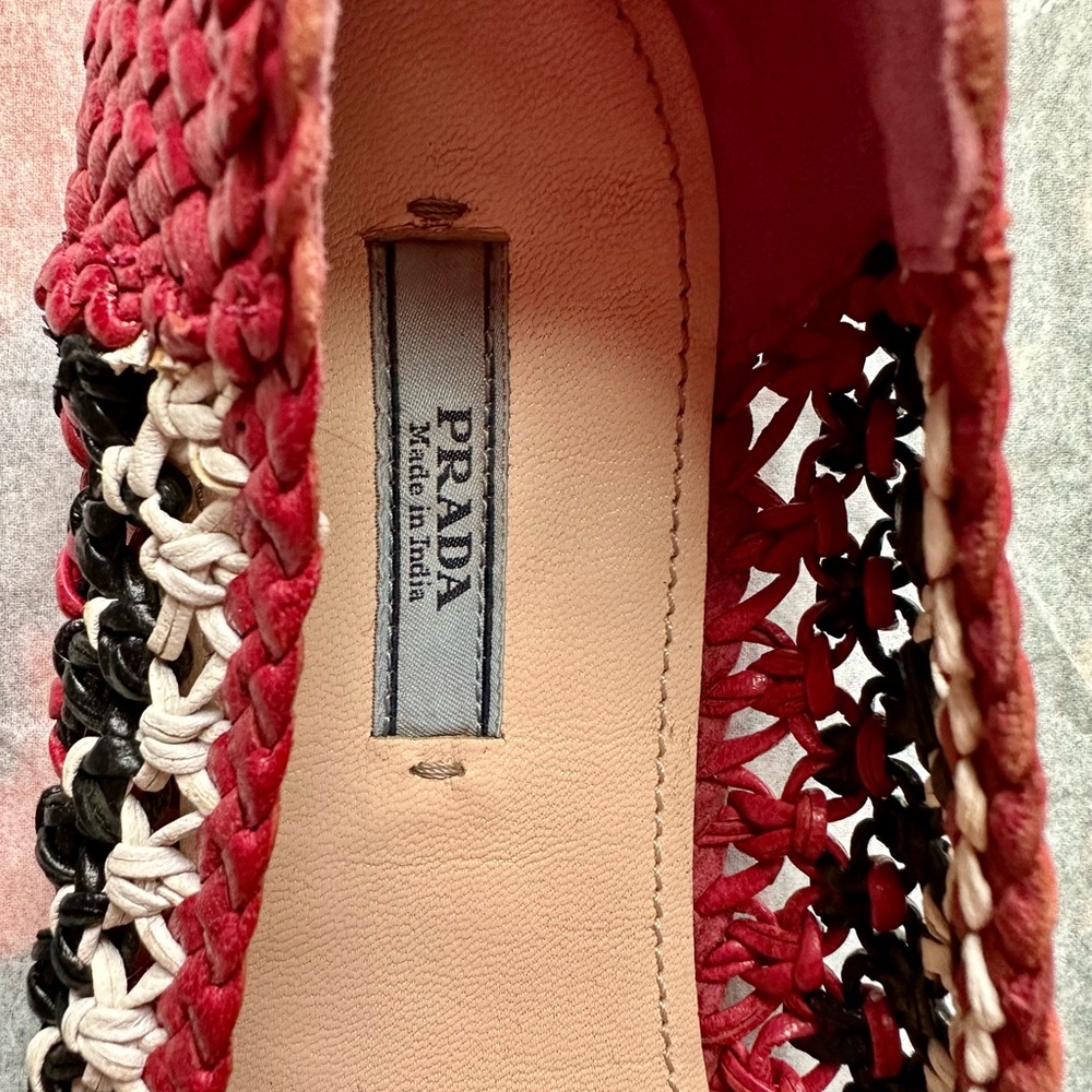 Prada Red and Black Flats with Intricate Trim - Picture 6 of 6